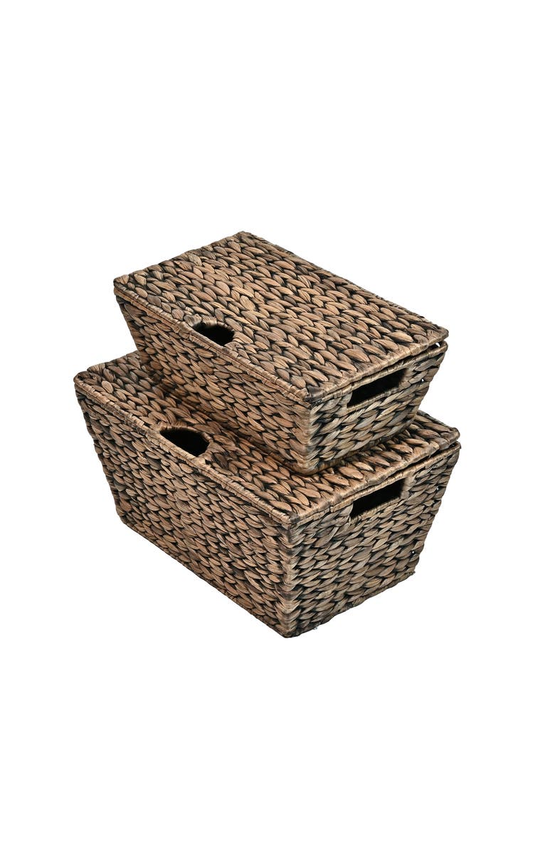 HAPPIMESS Wilder Classic Farmhouse Woven Hyacinth Rectangular Storage Baskets with Lids and Handles, Alternate, color, Brown