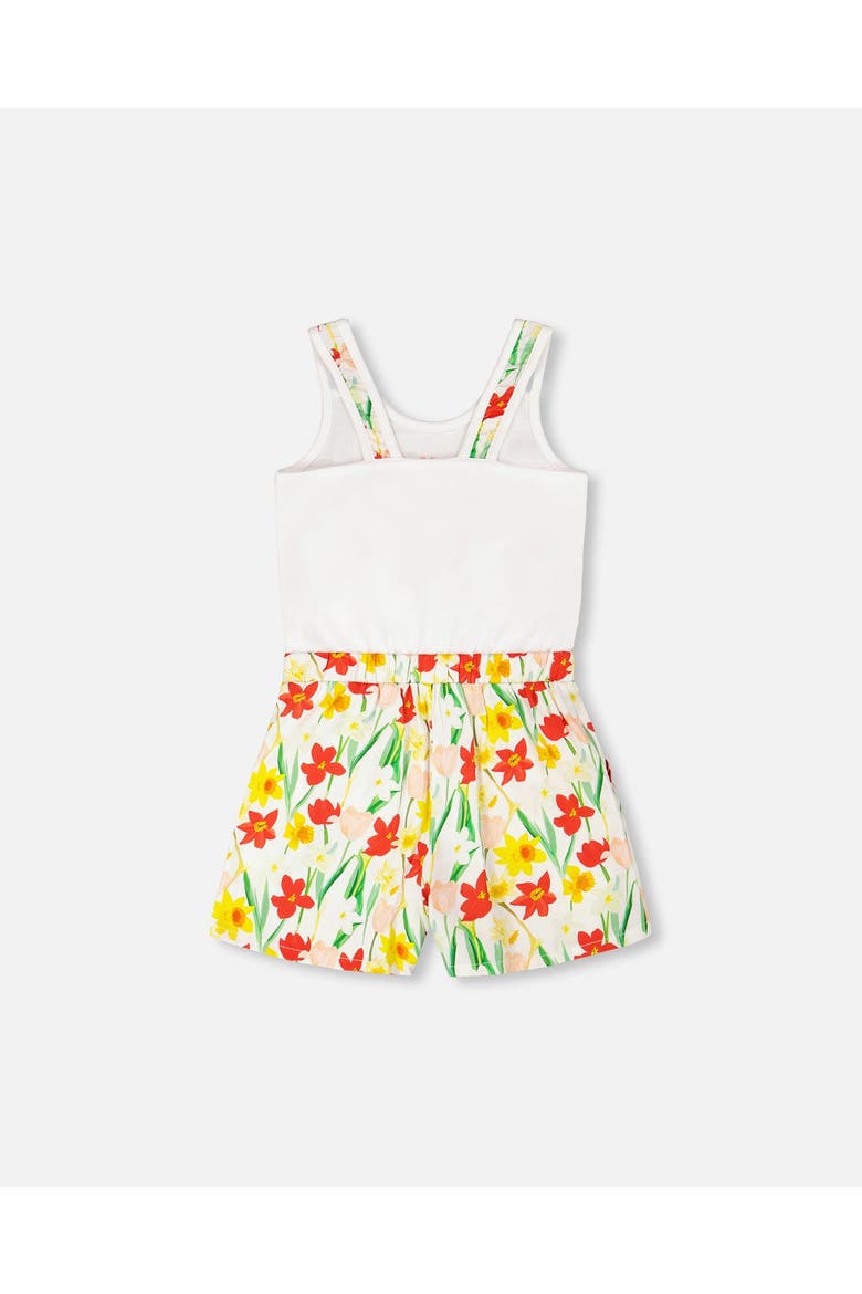 Jersey and Viscose Sleeveless Flower Romper, Alternate, color, White