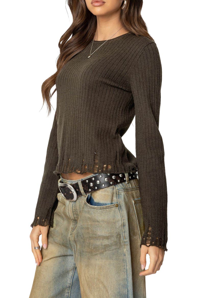 Distressed Rib Sweater, Alternate, color, OLIVE