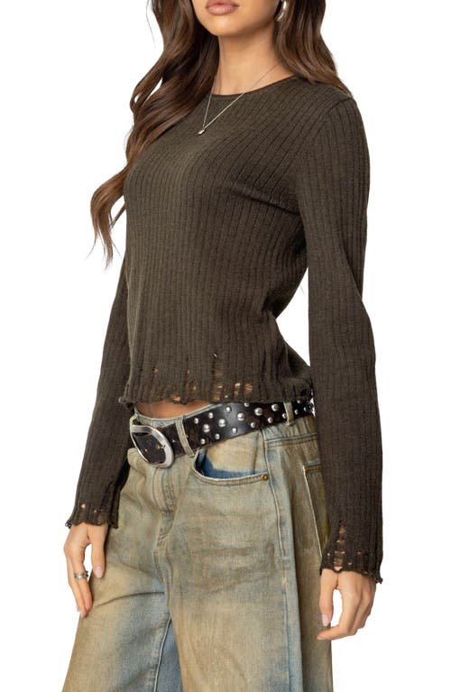 Edikted Distressed Rib Sweater In Olive