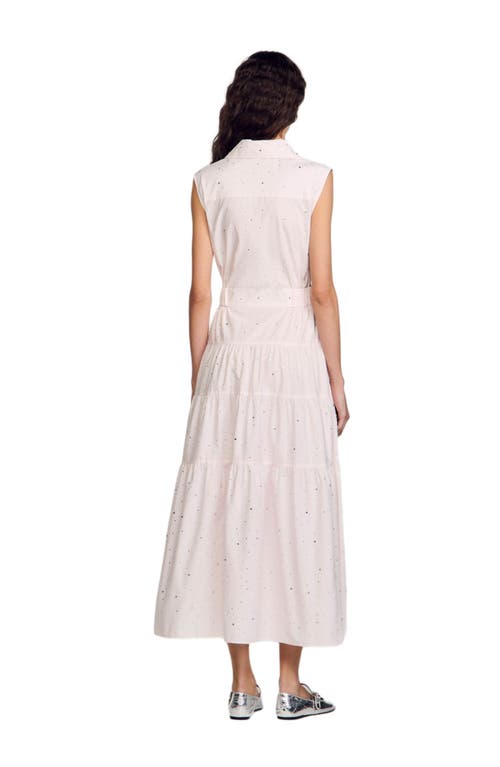 Sandro Rhinestone Tie-front Maxi Dress In Light Pink