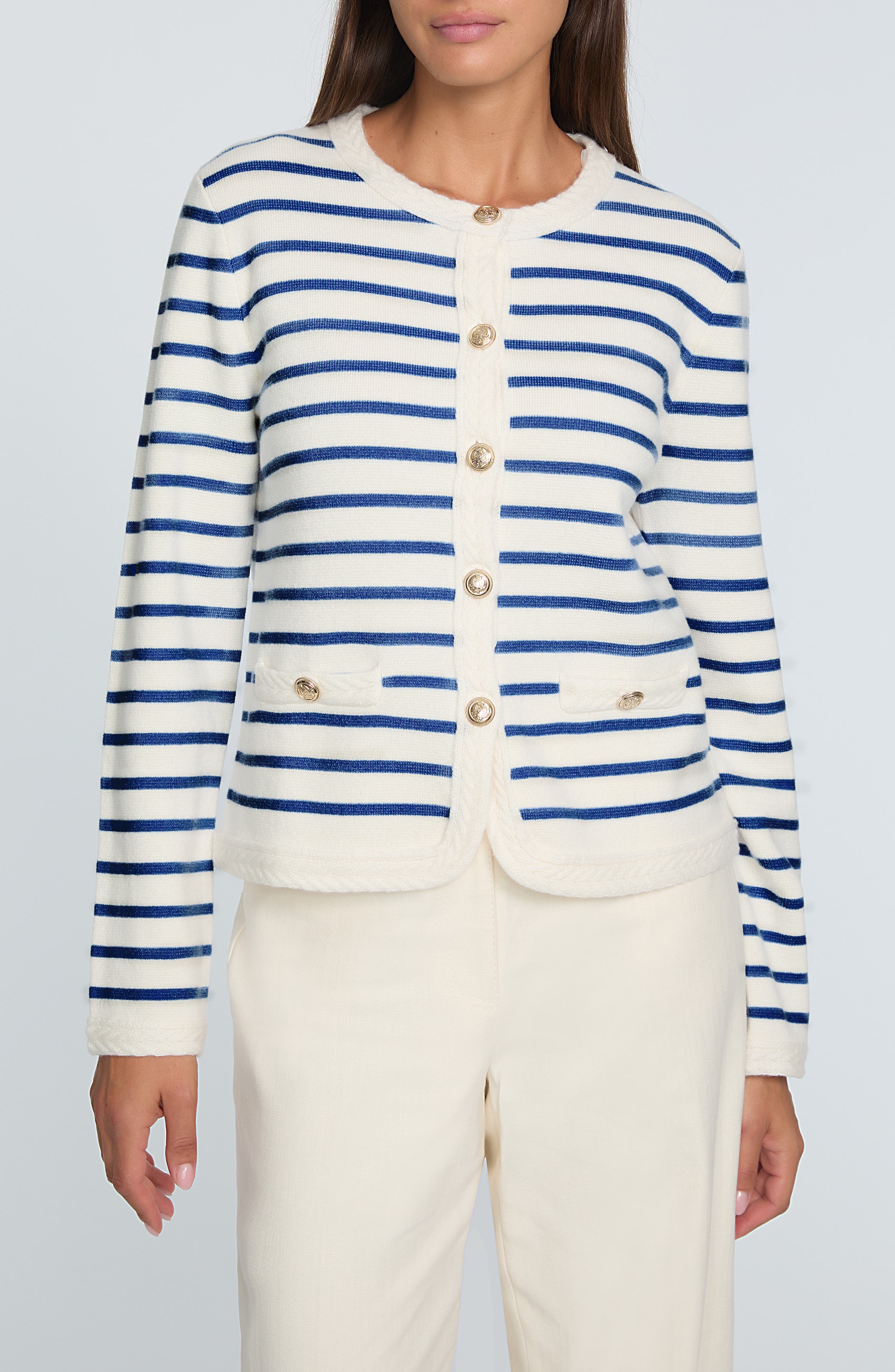 Elie Tahari The Makena Stripe Wool & Cashmere Cardigan