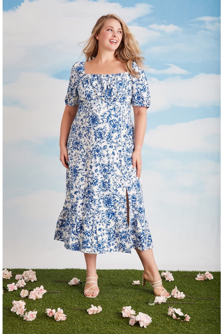 Floral Puff Sleeve Maxi Dress, Alternate, color, IVORY/NAVY