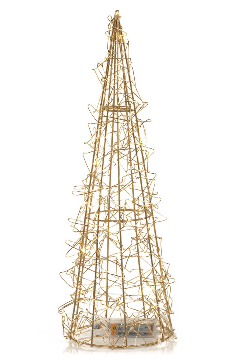 Zodax Set of 4 Holiday LED Wired Trees, Main, color, Gold