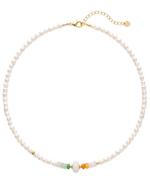 Mosaic Elora Freshwater Pearl and Multicolor Jade Necklace