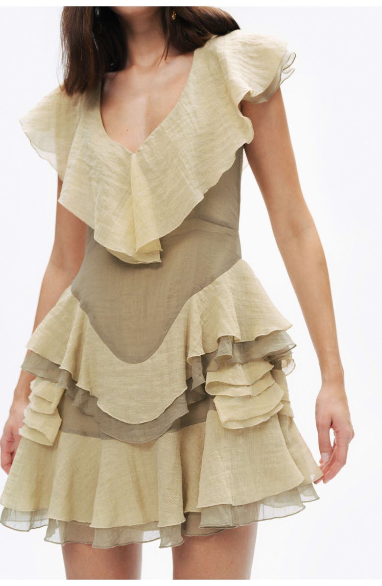 Nocturne Tiered Ruffle Mini Dress with Deep V-Neckline, Alternate, color, 