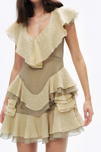 Tiered Ruffle Mini Dress with Deep V-Neckline