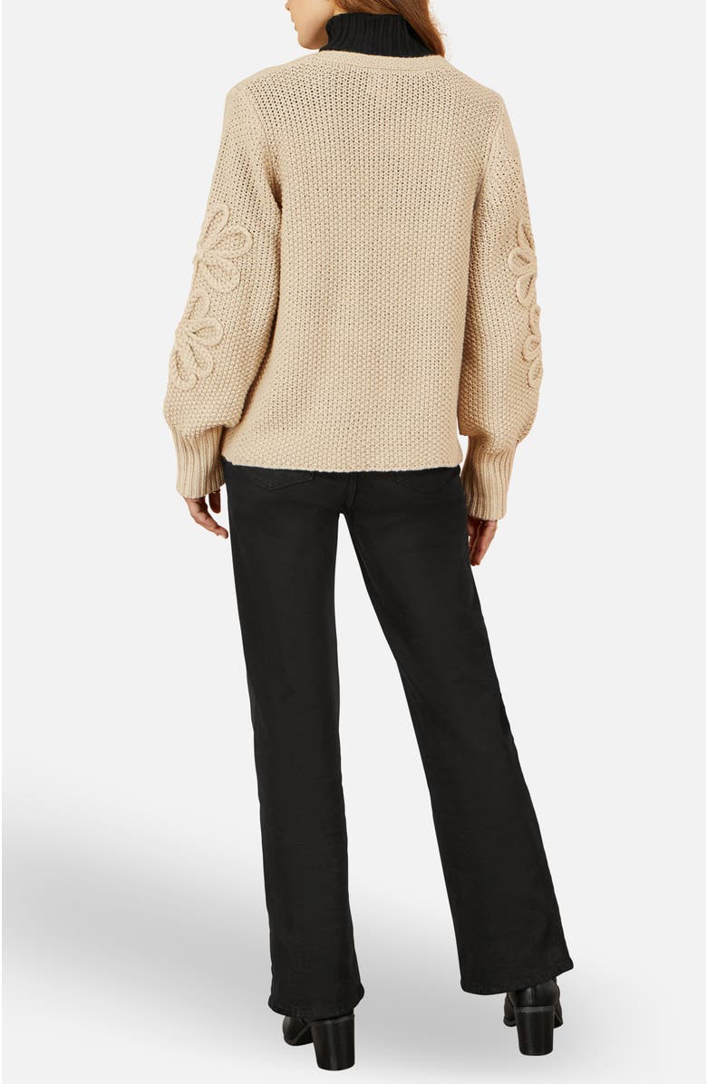 Yumi Flower Detail Long Sleeve Cardigan, Alternate, color, Beige