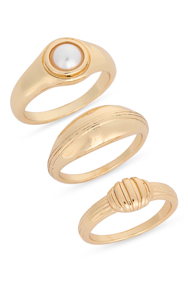 Set of 3 Faux Pearl Stackable Band Rings, Main, color, WHITE- GOLD