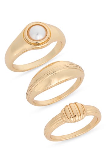 NORDSTROM RACK Set of 3 Faux Pearl Stackable Band Rings in White- Gold at Nordstrom Rack, Size Small/medium