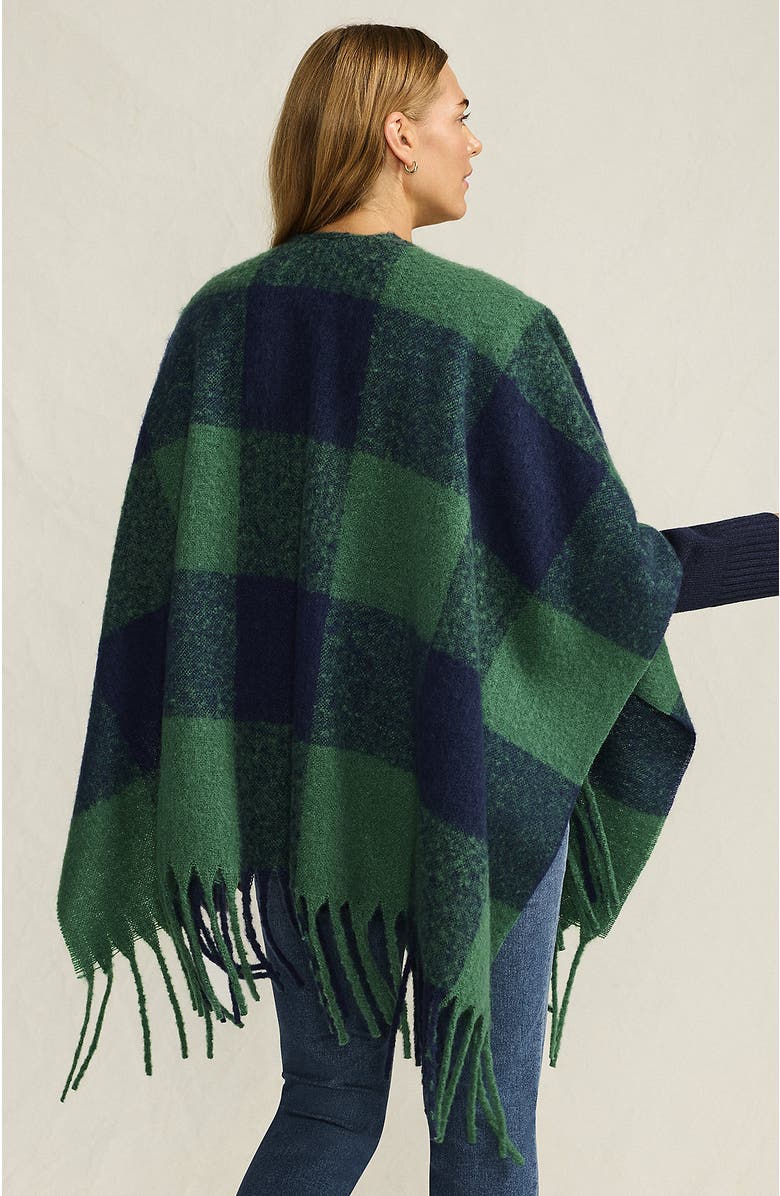 Lands' End Brushed Boucle Ruana, Alternate, color, Blue/Green Buffalo Check