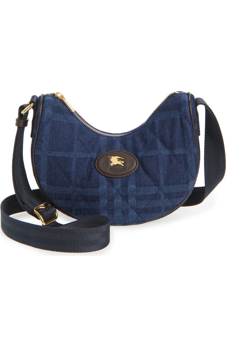 Burberry Horseshoe Denim Crossbody Bag, Main, color, Blue