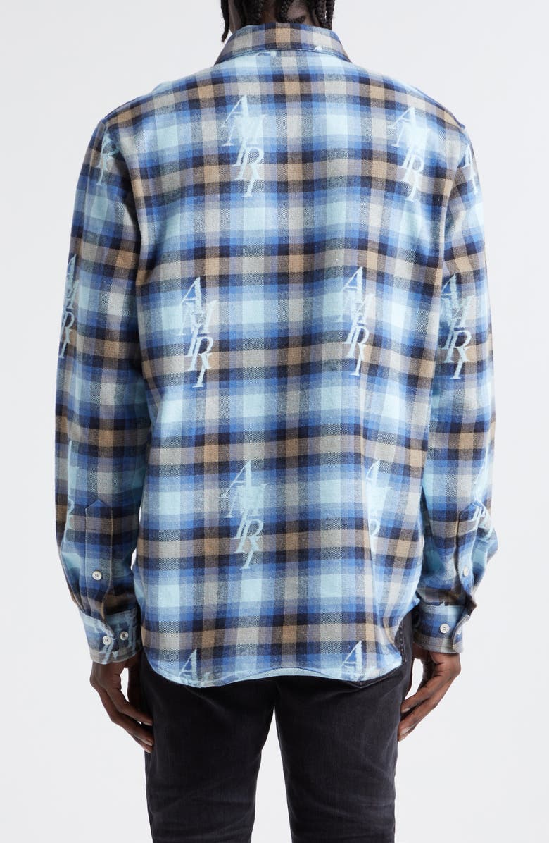 AMIRI Staggered Logo Plaid Flannel Button-Up Shirt, Alternate, color, 