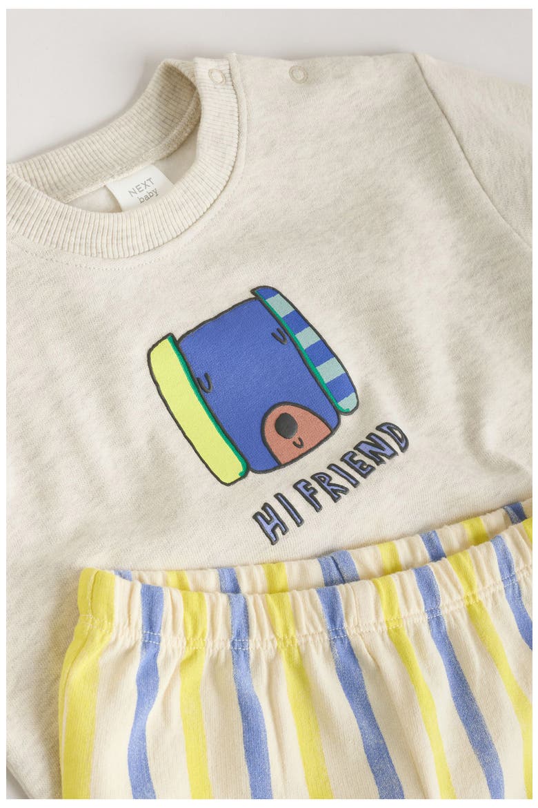 Hi Friend Graphic Sweater & Stripe Shorts Set, Alternate, color, GREY