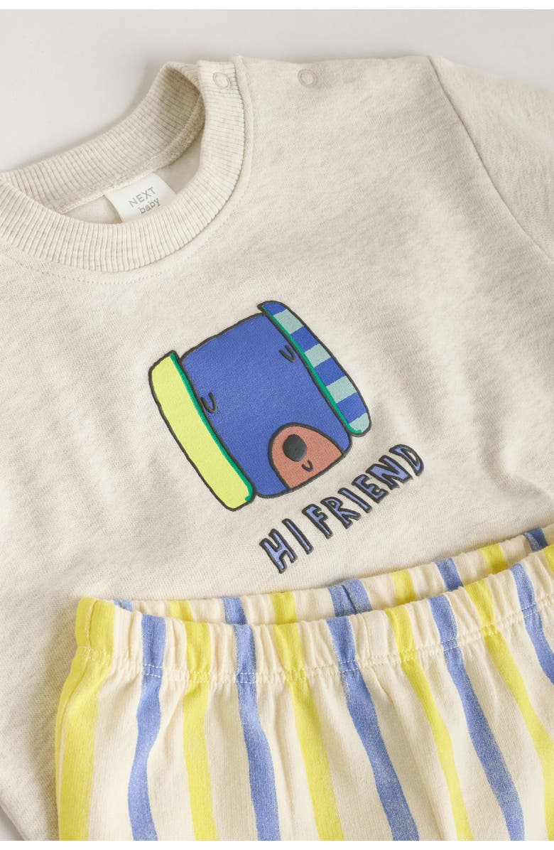NEXT Hi Friend Graphic Sweater & Stripe Shorts Set, Alternate, color, Grey