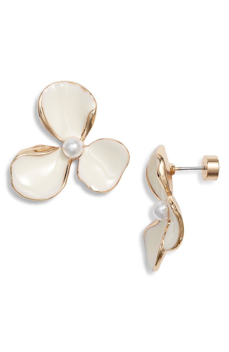 Nordstrom Painted Pansy Stud Earrings, Main, color, Ivory- Gold