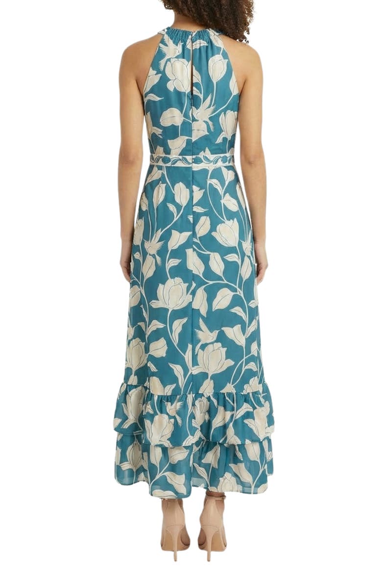 High Neck Ruffle Maxi Dress, Alternate, color, SLATE BLUE/ BEIGE