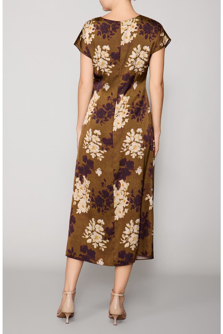 Cap Sleeve Satin Midi Dress, Alternate, color, CUMIN MULTI