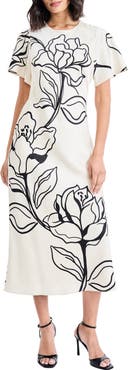 Maggy London Floral Short Sleeve Midi Dress
