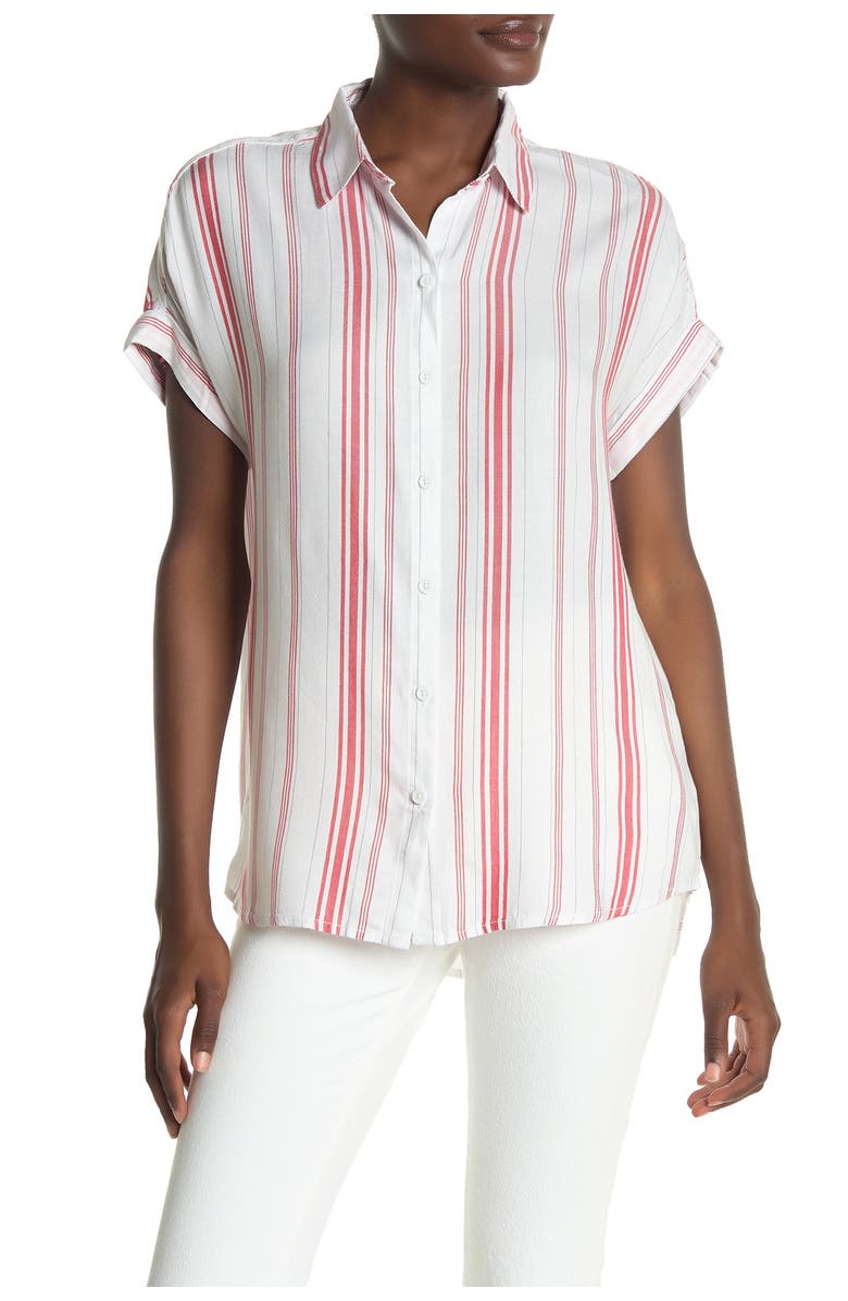 beachlunchlounge Spencer Striped Short Sleeve Camp Shirt, Main, color, 