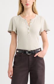 Treasure & Bond Flutter Sleeve Ribbed Henley