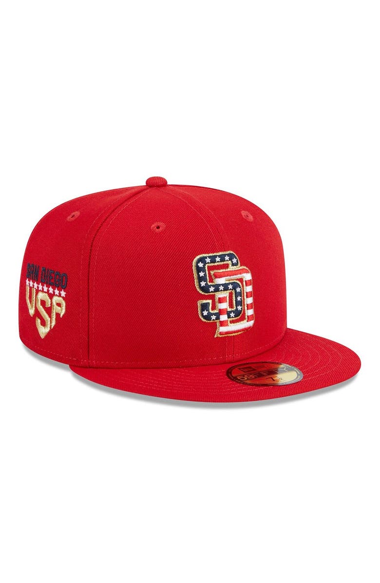 New Era Men's New Era Red San Diego Padres 2023 Fourth of July 59FIFTY Fitted Hat, Main, color, Red