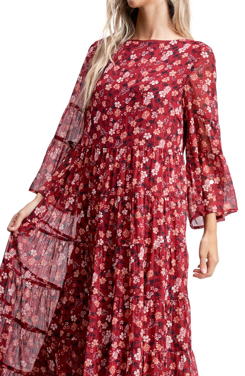 En Saison Floral Tiered Midi Dress, Alternate, color, 