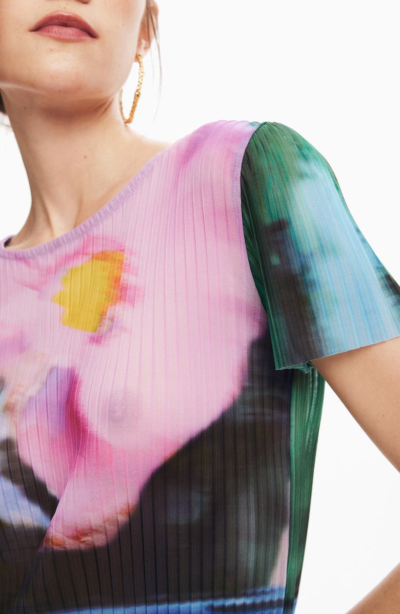 Desigual Plisa Floral Pleated Top, Alternate, color, Green