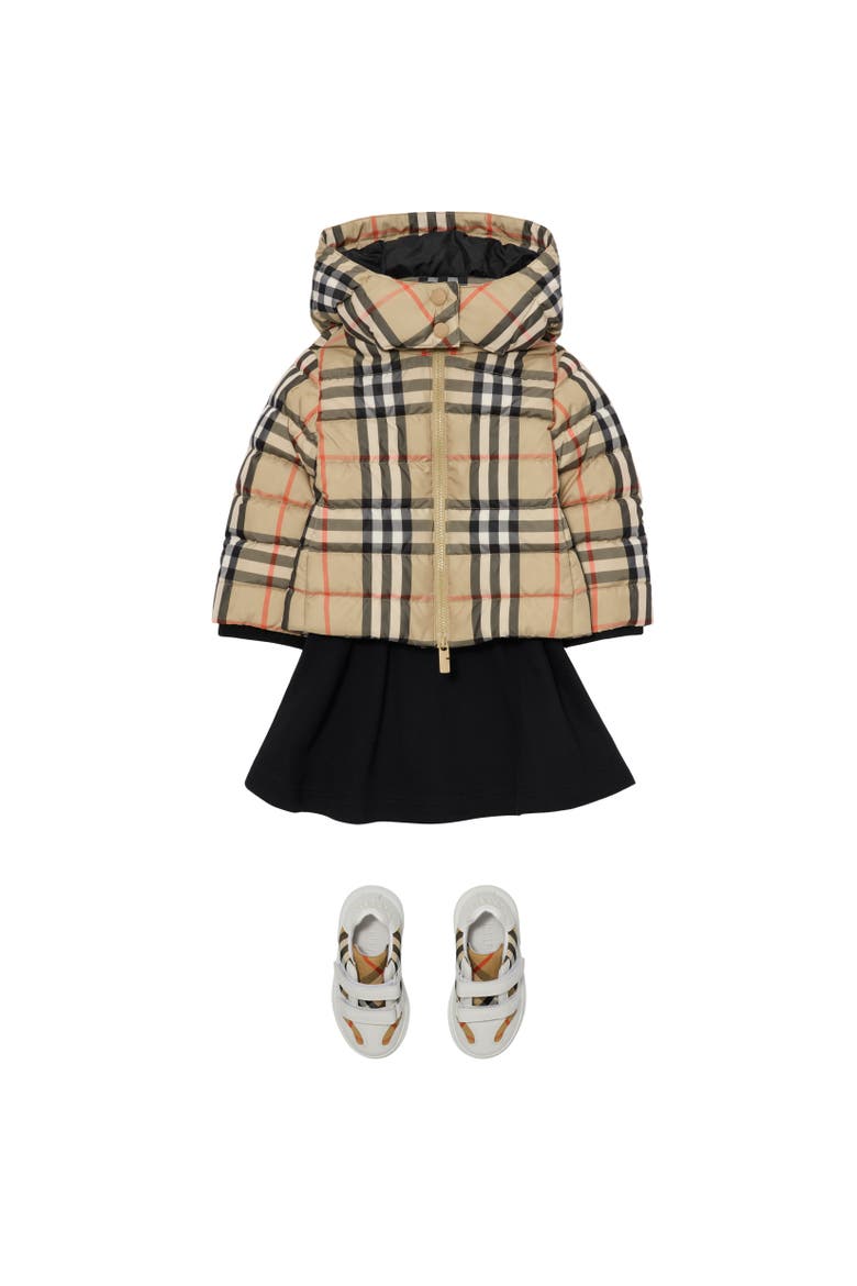 Check Hooded Puffer Jacket, Alternate, color, Sand beige