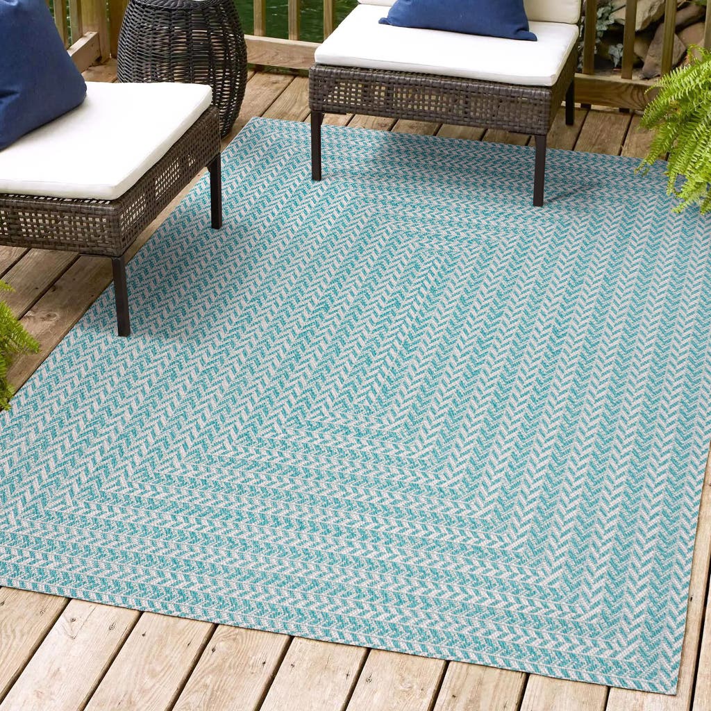 Jonathan Y Chevron Modern Concentric Squares Indoor/outdoor Area Rug In Aqua/light Gray