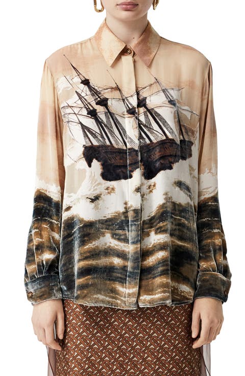 Print Velvet & Chiffon Shirt