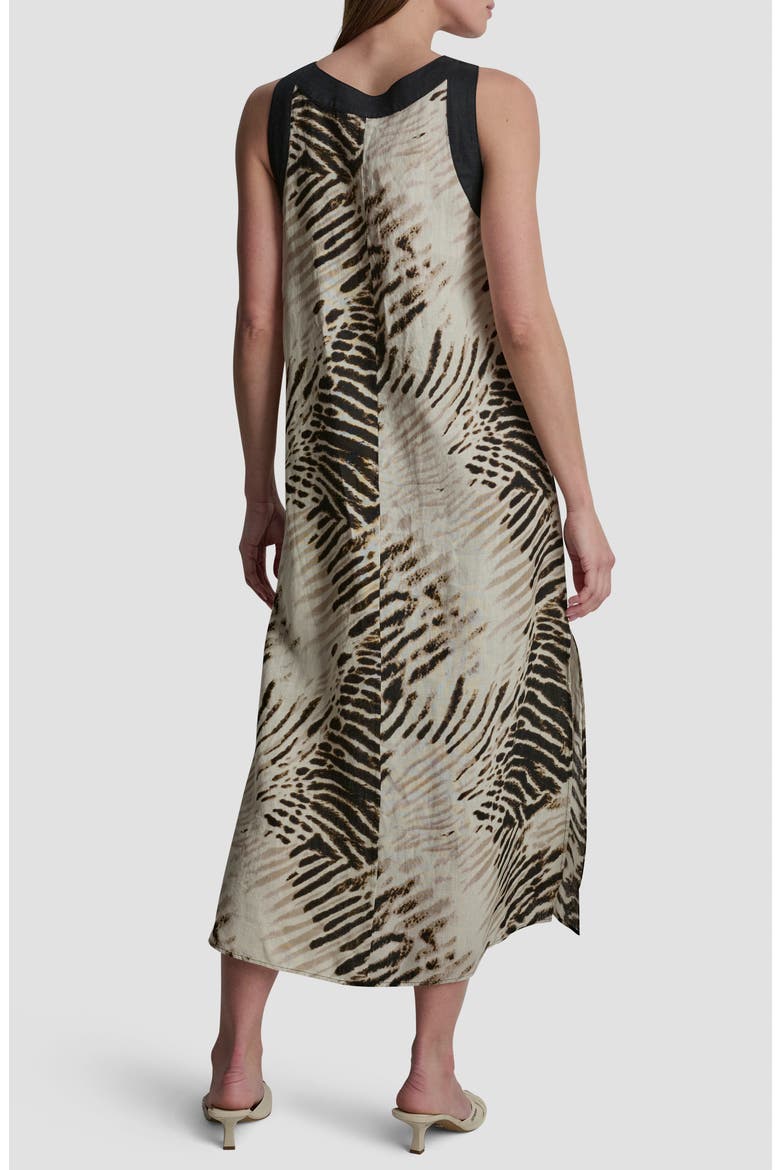 Print Colorblock Linen Midi Dress, Alternate, color, BRUSHED SANDBED/ BLACK