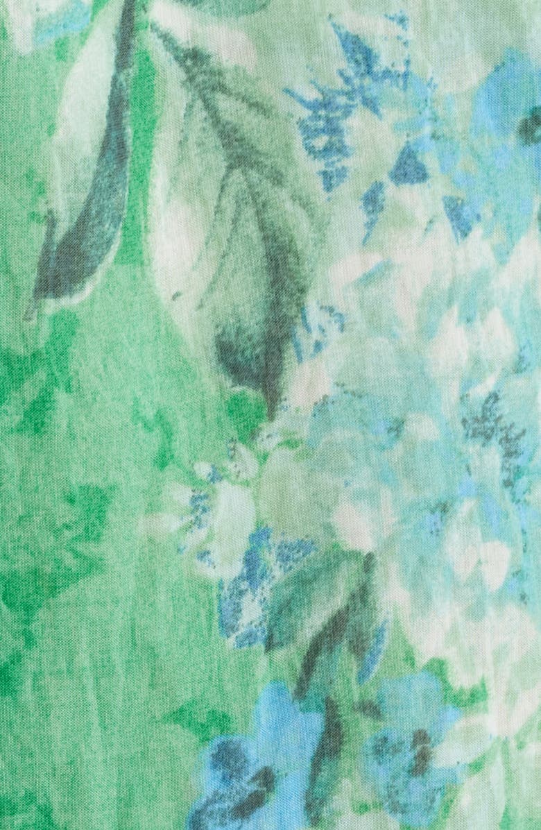 Tahari ASL Floral Ruffle Balloon Sleeve Chiffon Top, Alternate, color, Green Blue