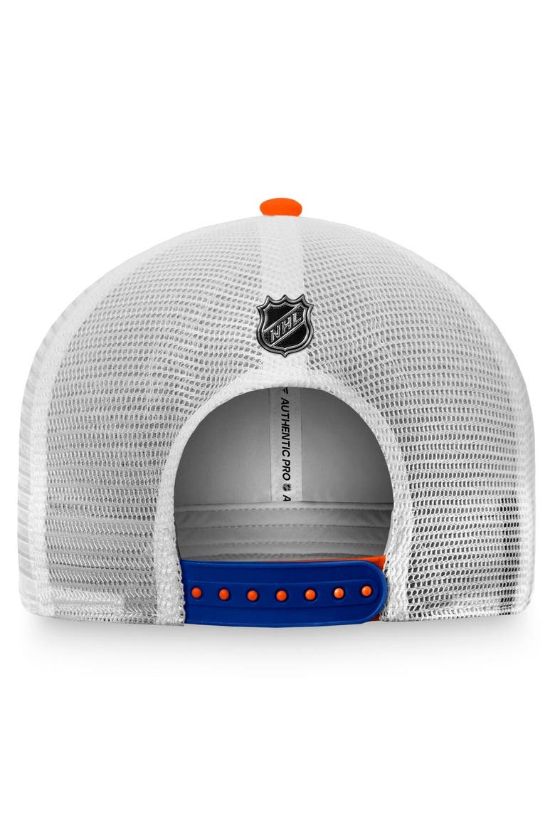 Men's Fanatics Branded Orange/White New York Islanders Authentic Pro Rink Trucker Snapback Hat, Alternate, color, Orange