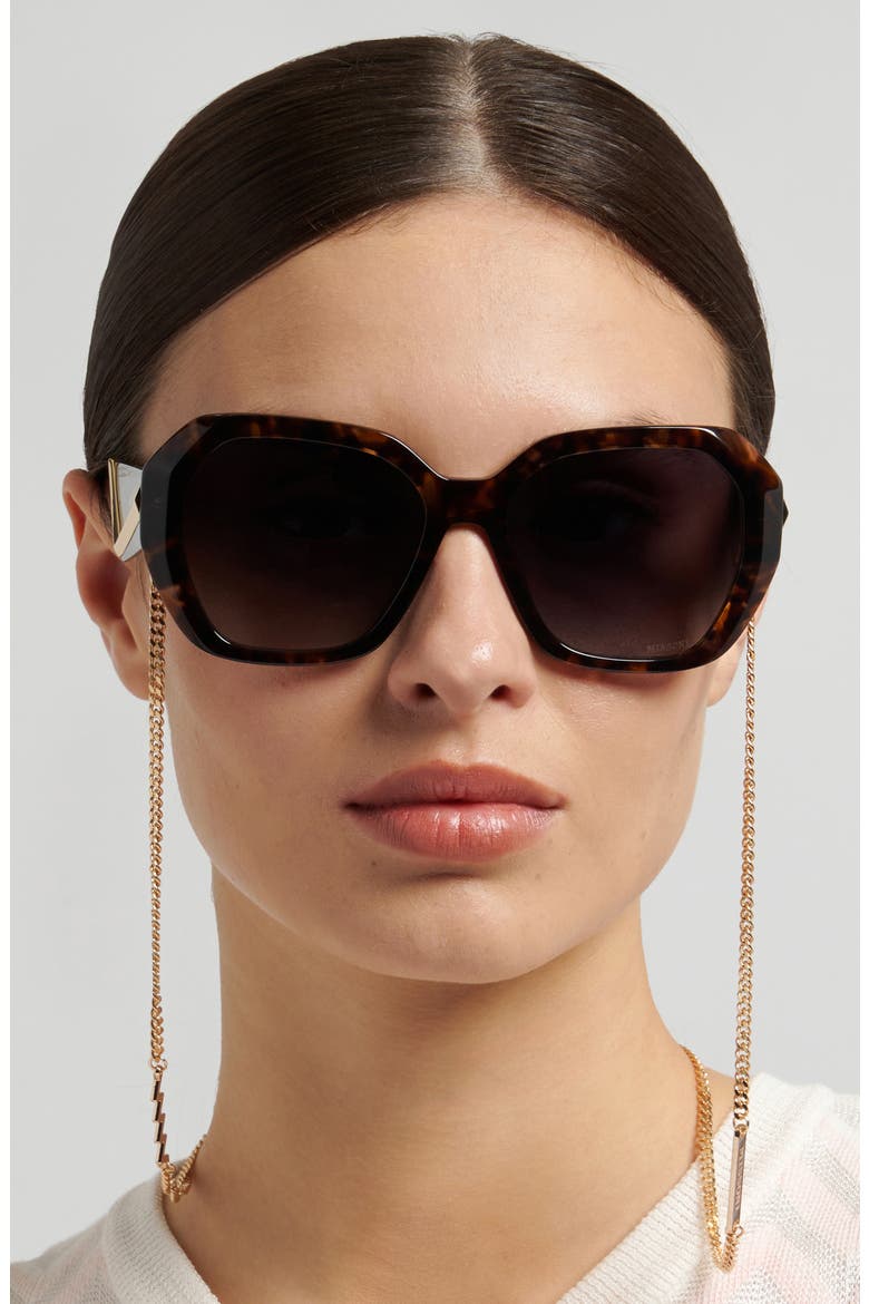 55mm Gradient Geometric Sunglasses, Alternate, color, HAVANA BROWN/ DARK GREY SF