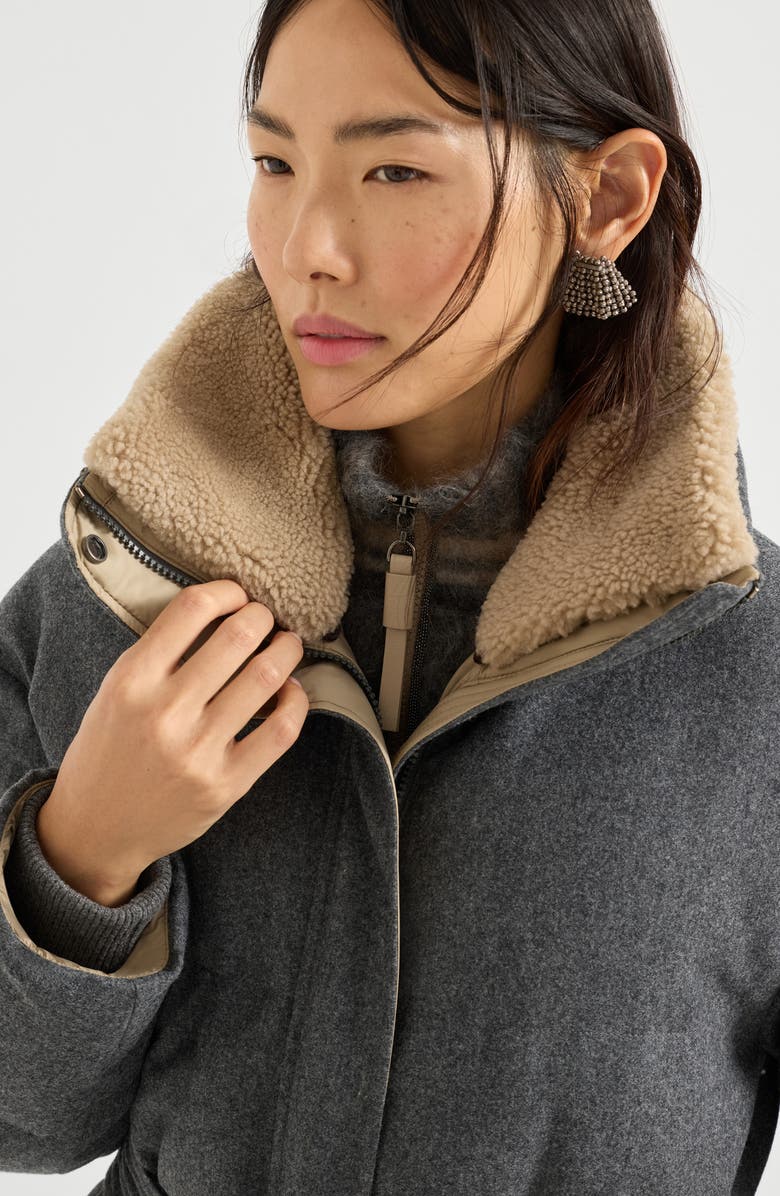 Brunello Cucinelli Virgin wool flannel down coat, Alternate, color, Dark Grey