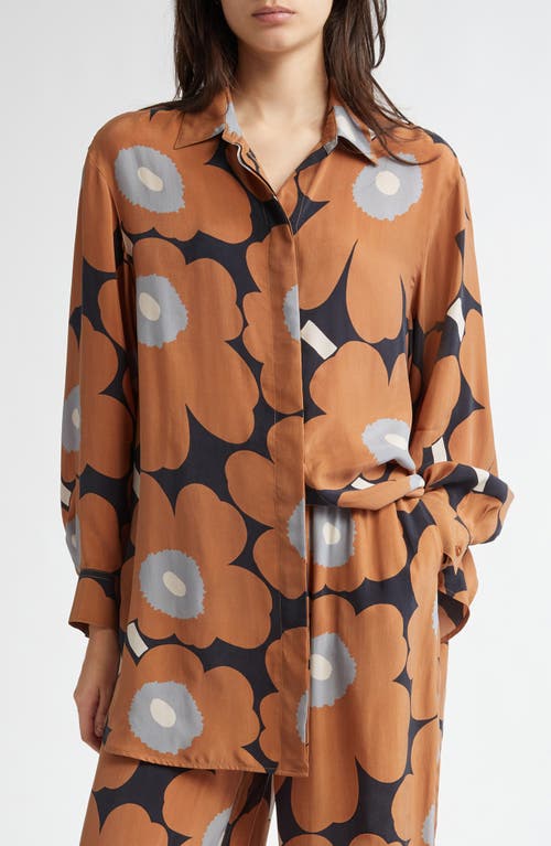 Marimekko Sivuta Unikko Button-Up Shirt in Brown Black Grey 