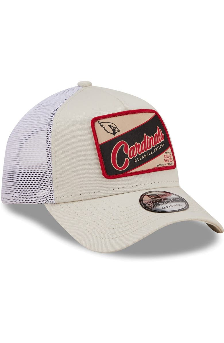 New Era Men's New Era Khaki/White Arizona Cardinals Happy Camper A-Frame Trucker 9FORTY Snapback Hat, Alternate, color, Khaki
