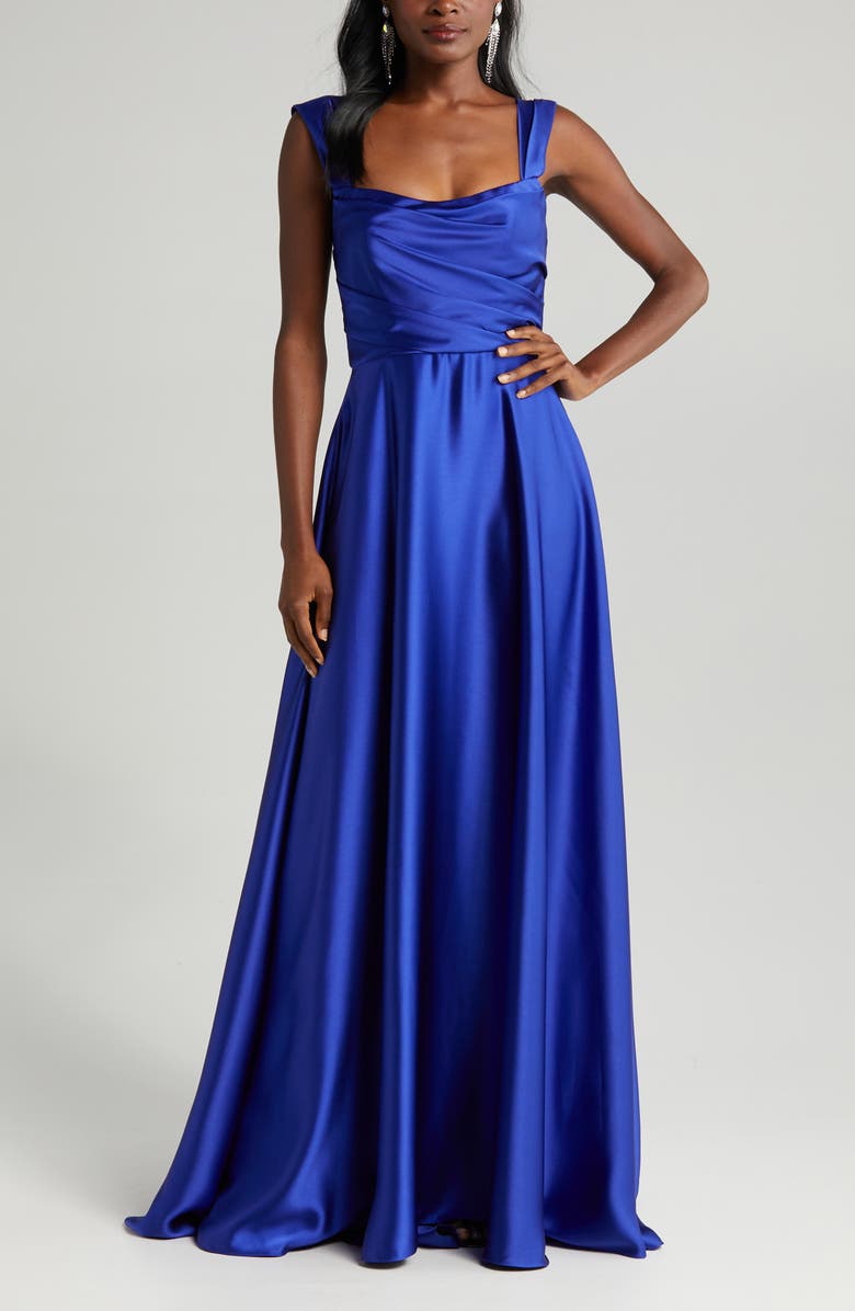 Amsale Off the Shoulder Satin Gown, Alternate, color,