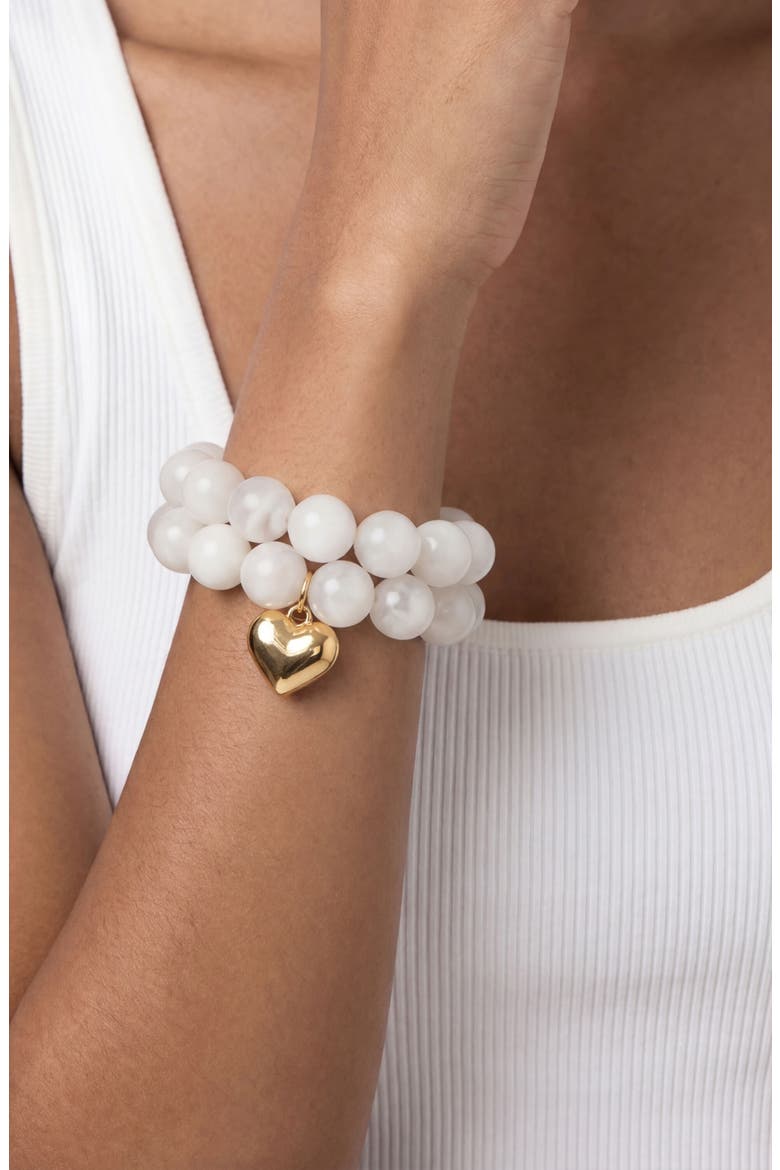Luck & Love Stone Puffy Heart Stretch Bracelet, Alternate, color, BONE