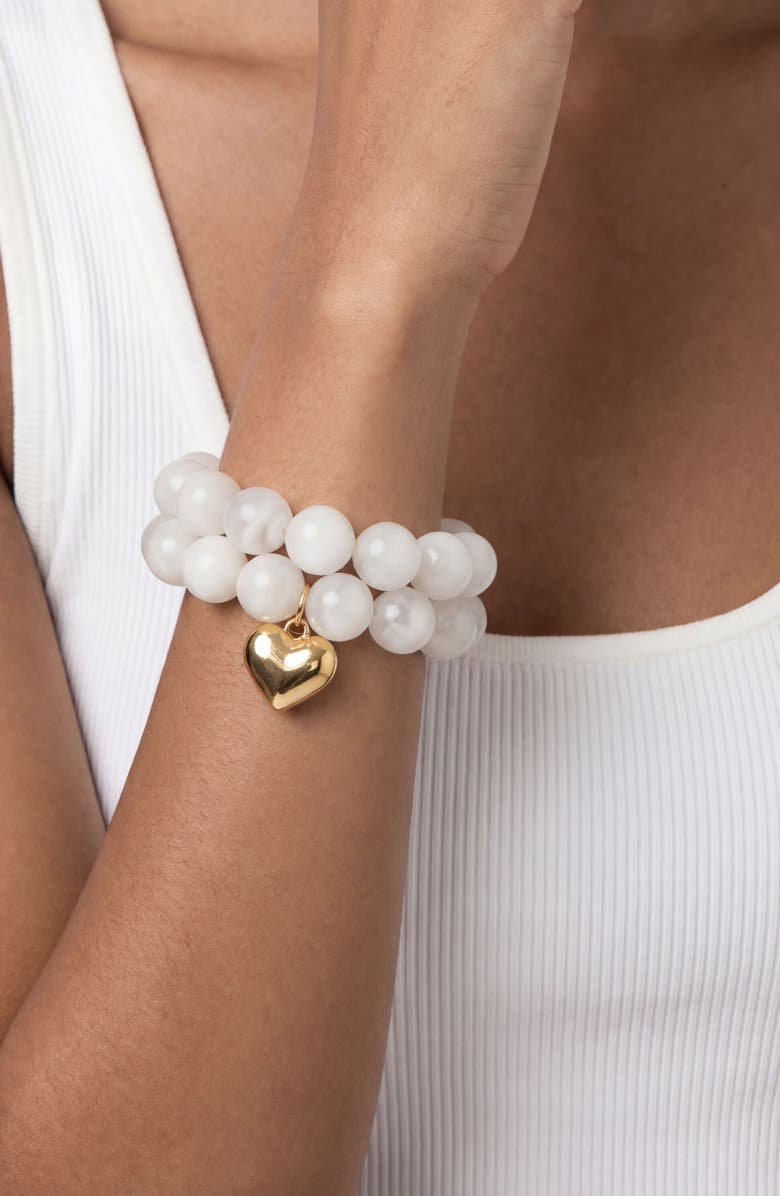Ettika Luck & Love Stone Puffy Heart Stretch Bracelet, Alternate, color, Bone