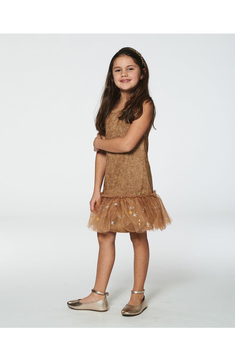 Deux par Deux Little Girl's Bi-Material Sleeveless Dress With Frill Golden Brown, Alternate, color,