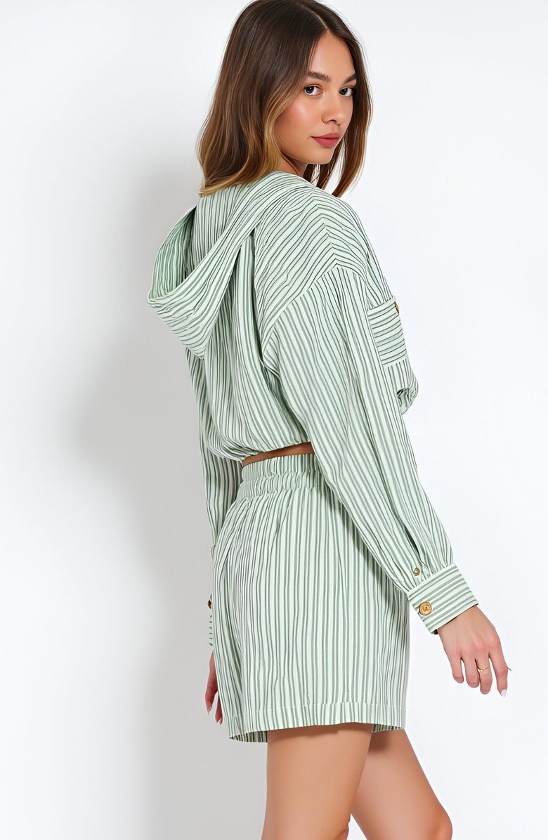 Modenaire Striped Long Sleeve Hoodie Top and High Waisted Shorts Set, Alternate, color, 