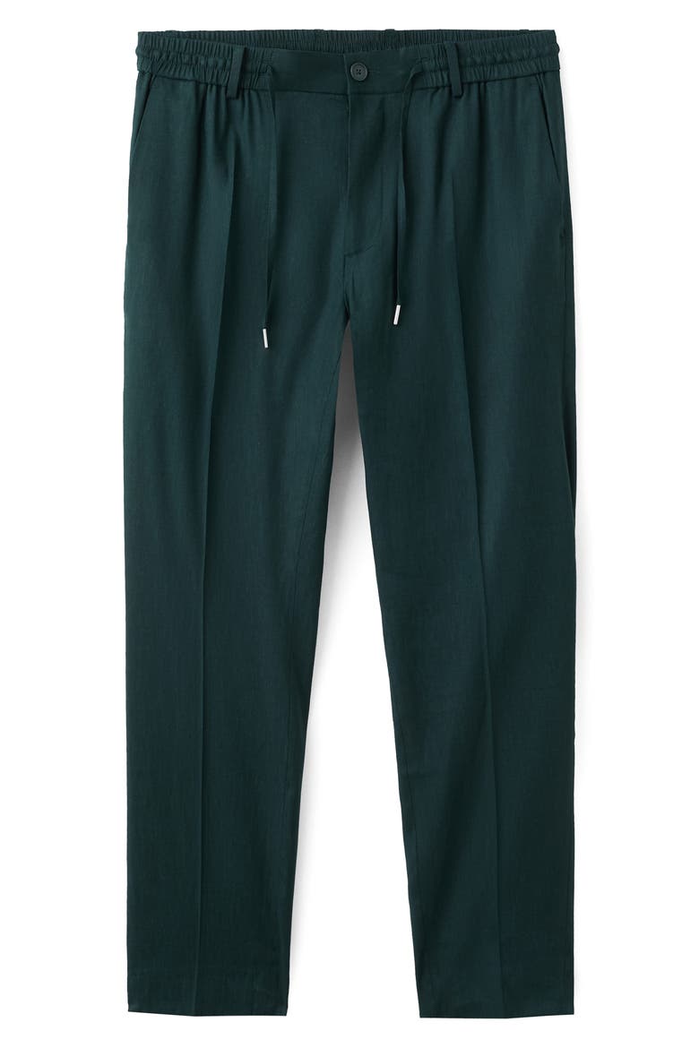 Slim Fit Drawstring Linen Blend Pants, Alternate, color, DARK GREEN