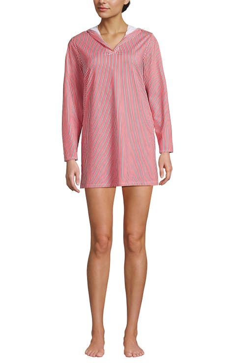 Cotton Jersey Long Sleeve Hooded Swim Cover-up Dress