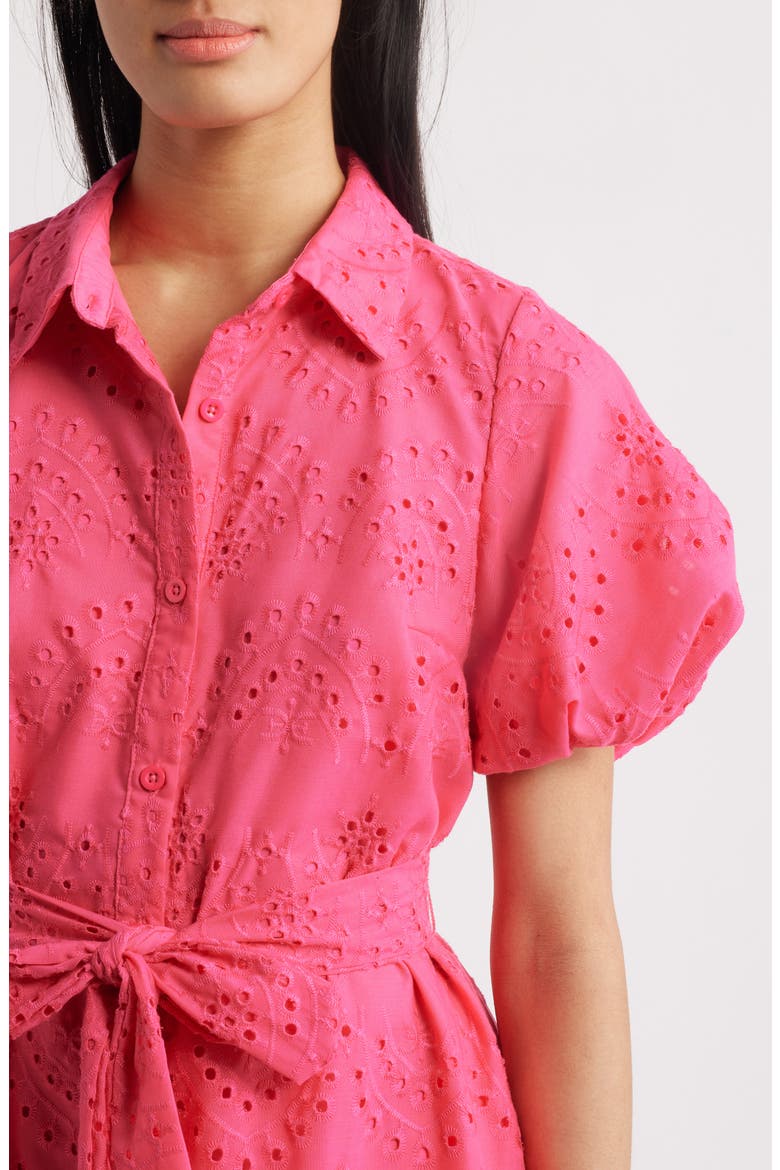 Puff Sleeve Eyelet Shirtdress, Alternate, color, PRETTY PINK