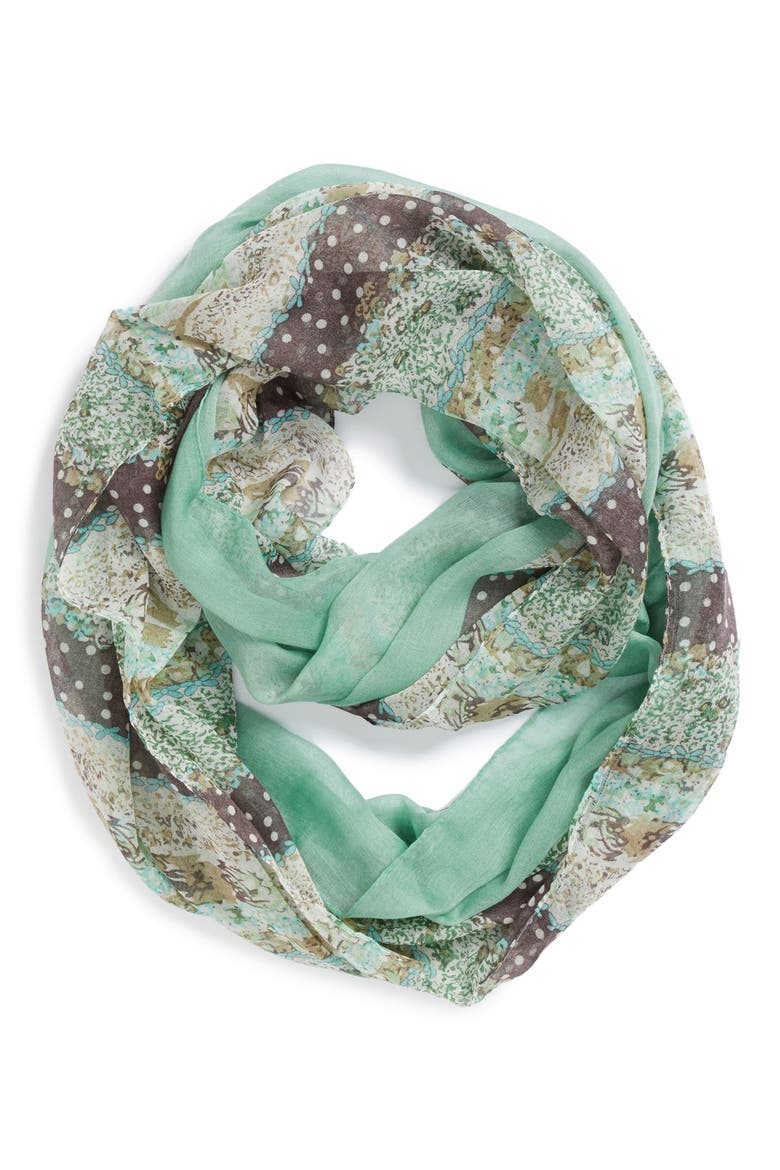 Print Colorblock Infinity Scarf, Main, color, MINT