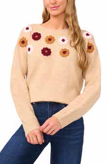 CeCe Embroidered Flower Sweater