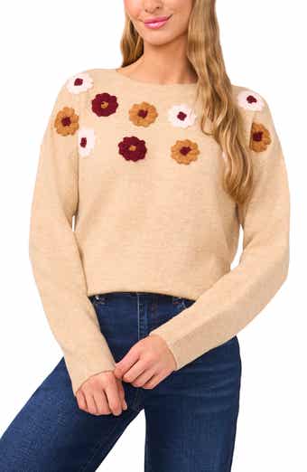 CeCe Embroidered Flower Sweater