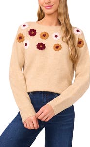 CeCe Embroidered Flower Sweater